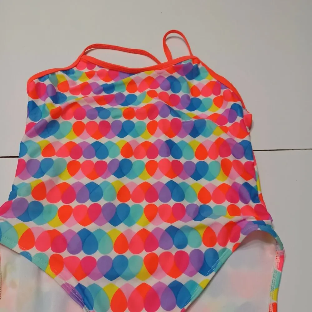Wonder Nation Swimsuit Girls‎ 14 Polka Dot Blue White Hearts One Piece Swimwear
